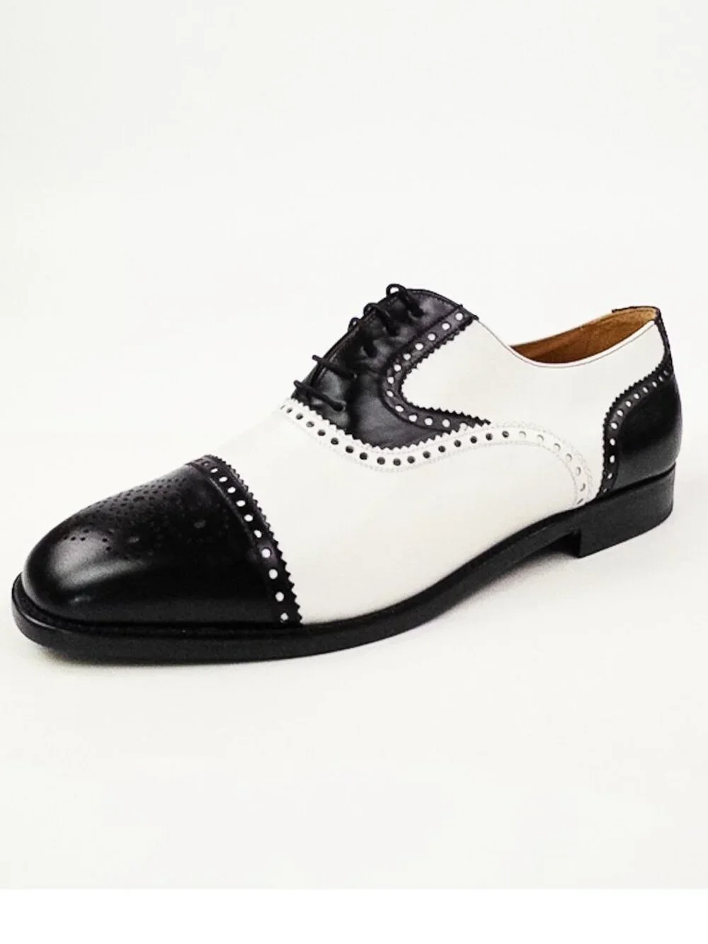 Magnanni Black White Two-Tone Cap Toe Brogue Derby Shoes 9.5 Wide NWT - Picture 6 of 11